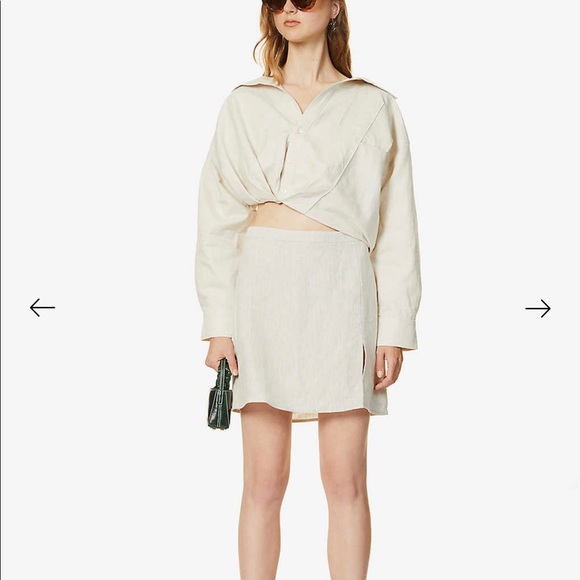Jacquemus Mejean Cropped Twisted Cotton and Linen-Blend Shirt Neutrals FR40 - Picture 5 of 14